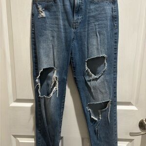 High Rise Mom Jeans with Distressed Details